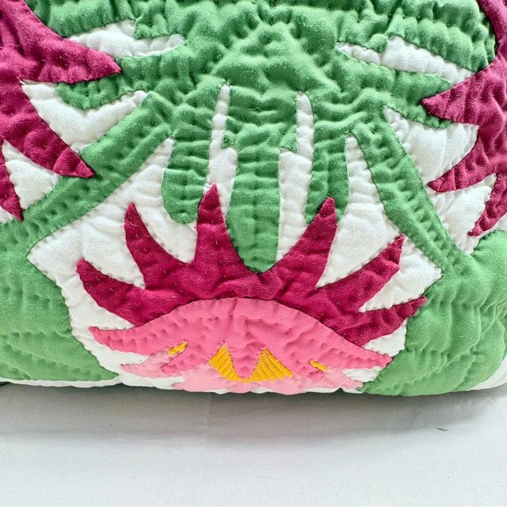 Handmade Quilted Pillow Pink /Green I think protea Design.